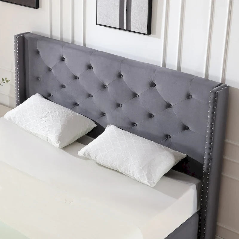 Struttura letto imbottita in velluto nero/blu/grigio/beige – California King, 1 persona