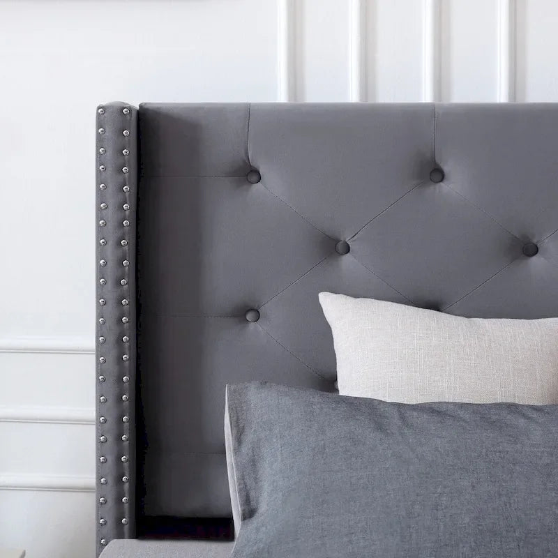 Struttura letto imbottita in velluto nero/blu/grigio/beige – California King, 1 persona