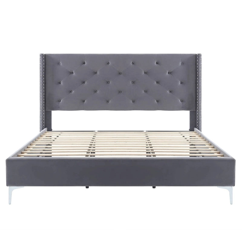 Struttura letto imbottita in velluto nero/blu/grigio/beige – California King, 1 persona