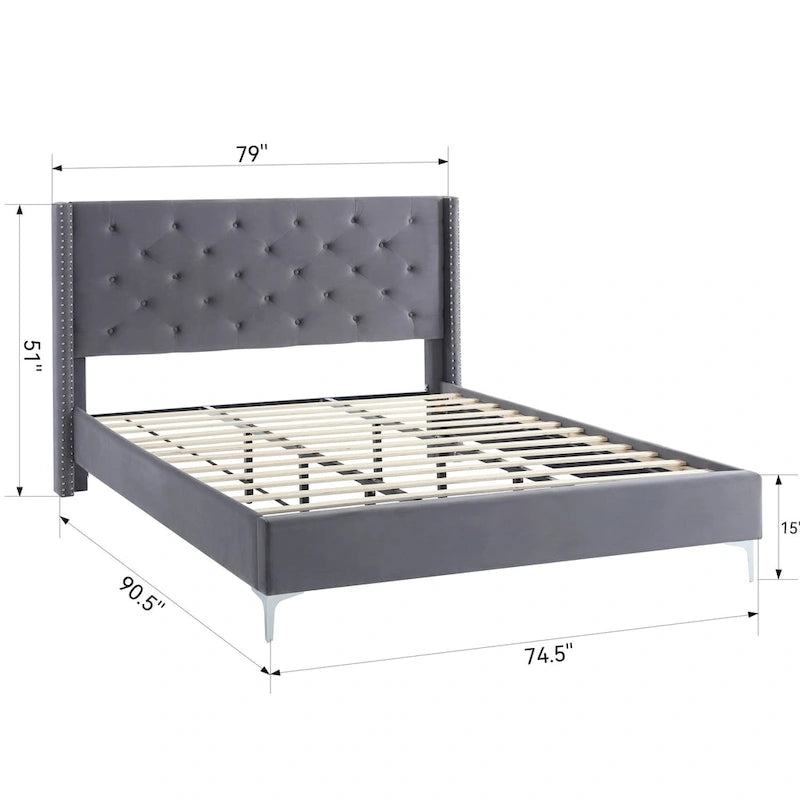 Struttura letto imbottita in velluto nero/blu/grigio/beige – California King, 1 persona