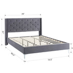 Struttura letto imbottita in velluto nero/blu/grigio/beige – California King, 1 persona