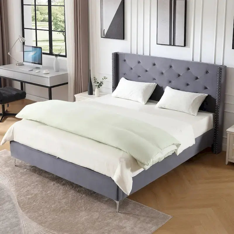 Struttura letto imbottita in velluto nero/blu/grigio/beige – California King, 1 persona