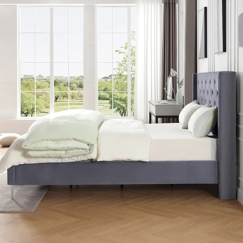 Struttura letto imbottita in velluto nero/blu/grigio/beige – California King, 1 persona