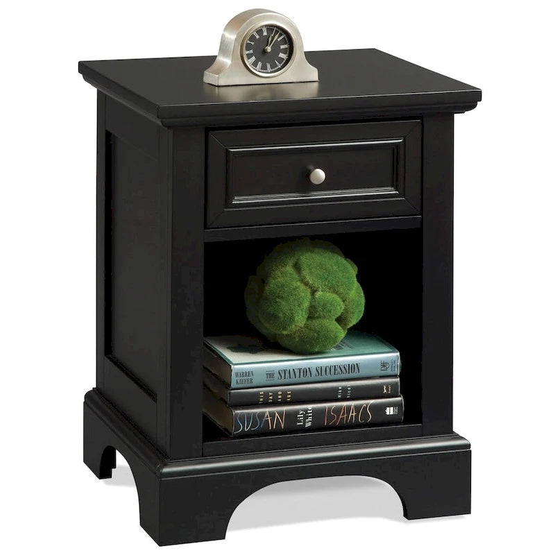 Comodino nero a 1 cassetto per 1 persona, in legno massello e composito