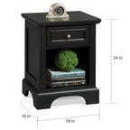 Comodino nero a 1 cassetto per 1 persona, in legno massello e composito