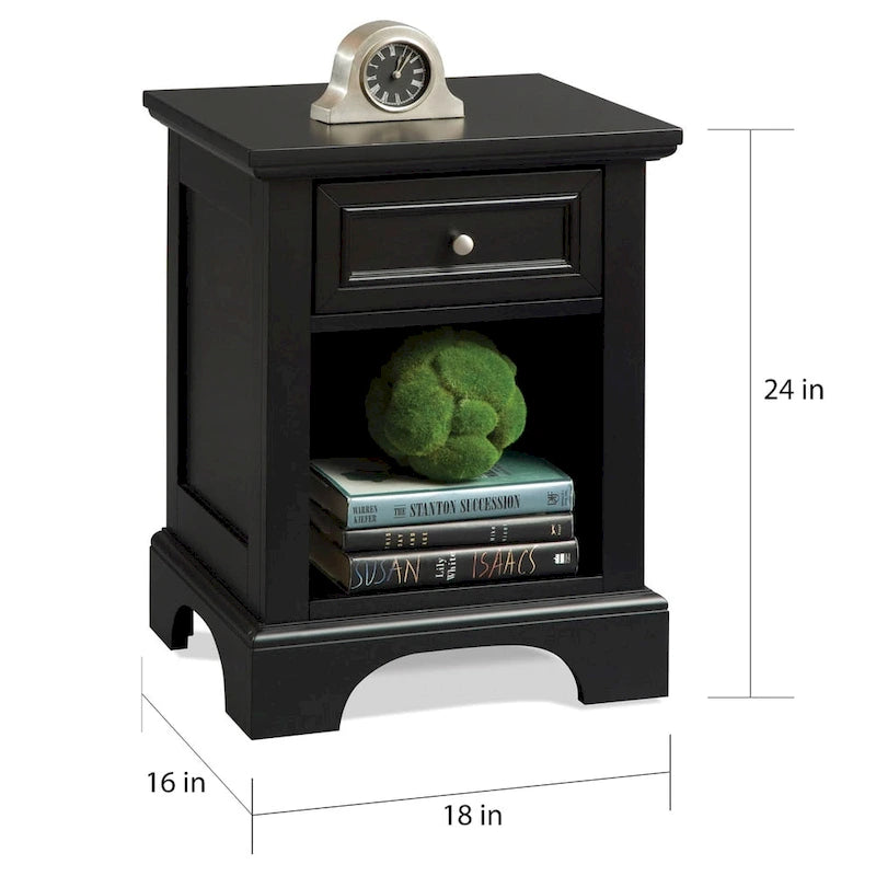 Comodino nero a 1 cassetto per 1 persona, in legno massello e composito