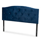 Testiera in velluto blu navy con bottoni trapuntati – Queen / Full / King, 1 persona