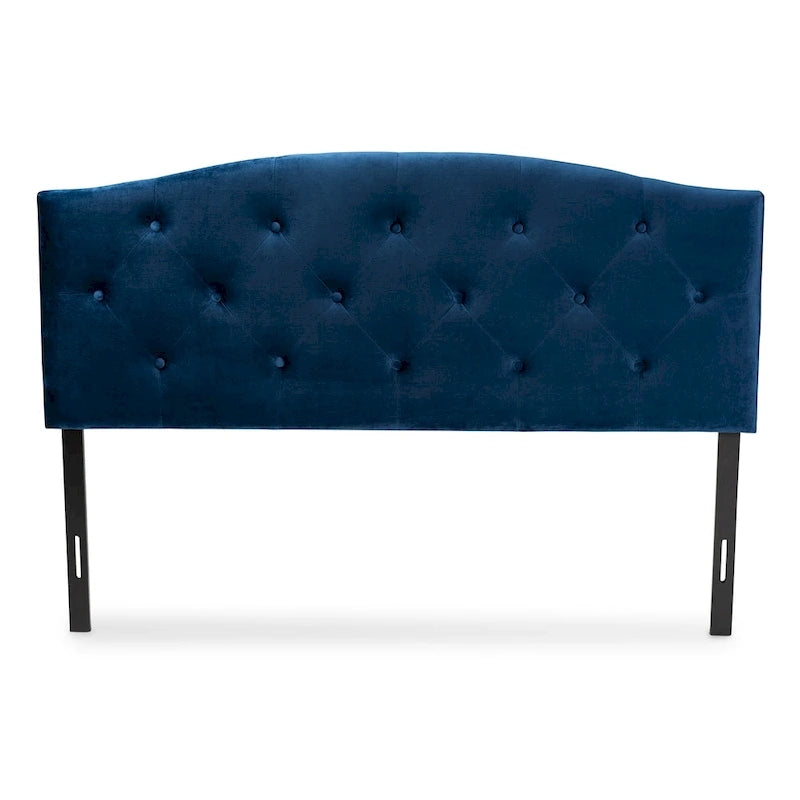 Testiera in velluto blu navy con bottoni trapuntati – Queen / Full / King, 1 persona