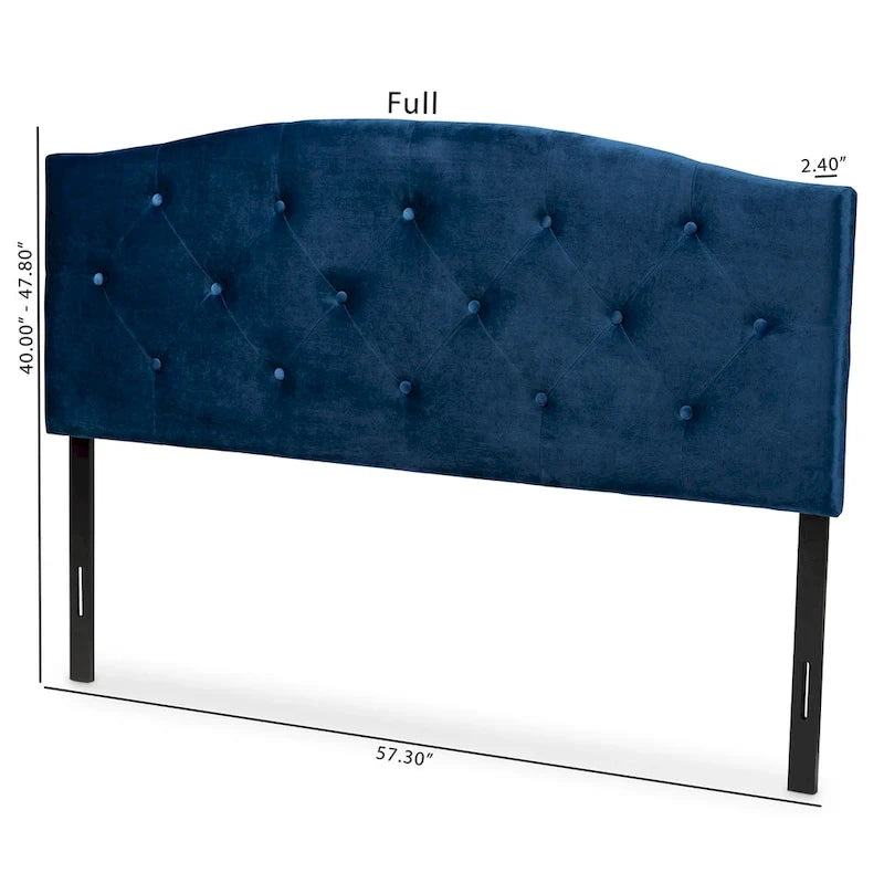 Testiera in velluto blu navy con bottoni trapuntati – Queen / Full / King, 1 persona