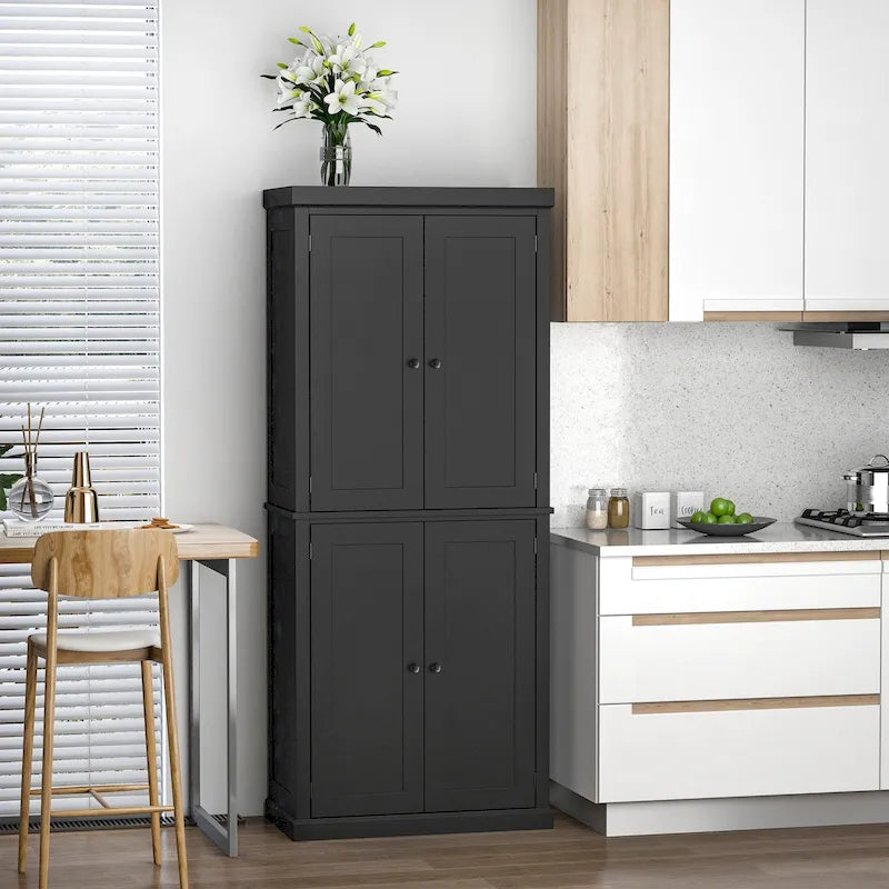 Mobile Dispensa a 4 Ante Autoportante da Cucina con 6 Ripiani Regolabili, 184 cm H