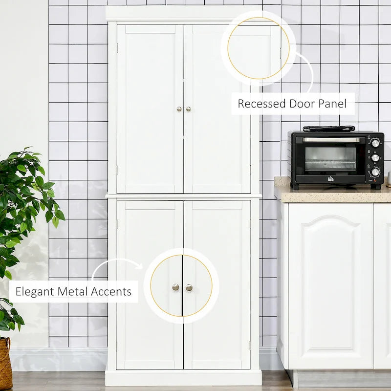 Mobile Dispensa a 4 Ante Autoportante da Cucina con 6 Ripiani Regolabili, 184 cm H