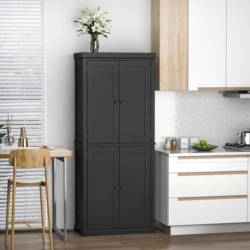 Mobile Dispensa a 4 Ante Autoportante da Cucina con 6 Ripiani Regolabili, 184 cm H