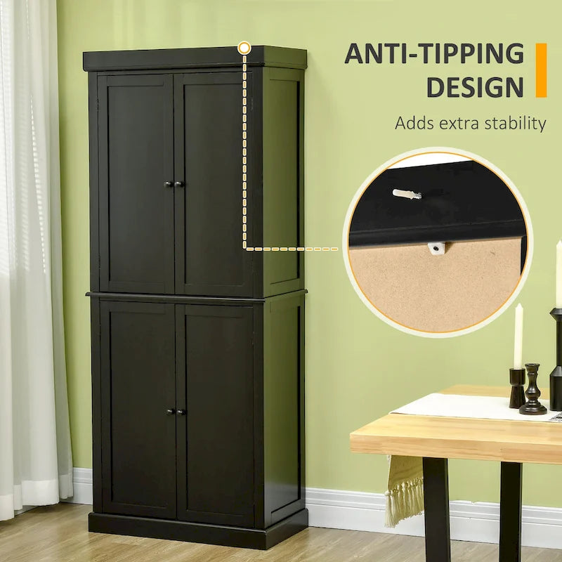 Mobile Dispensa a 4 Ante Autoportante da Cucina con 6 Ripiani Regolabili, 184 cm H