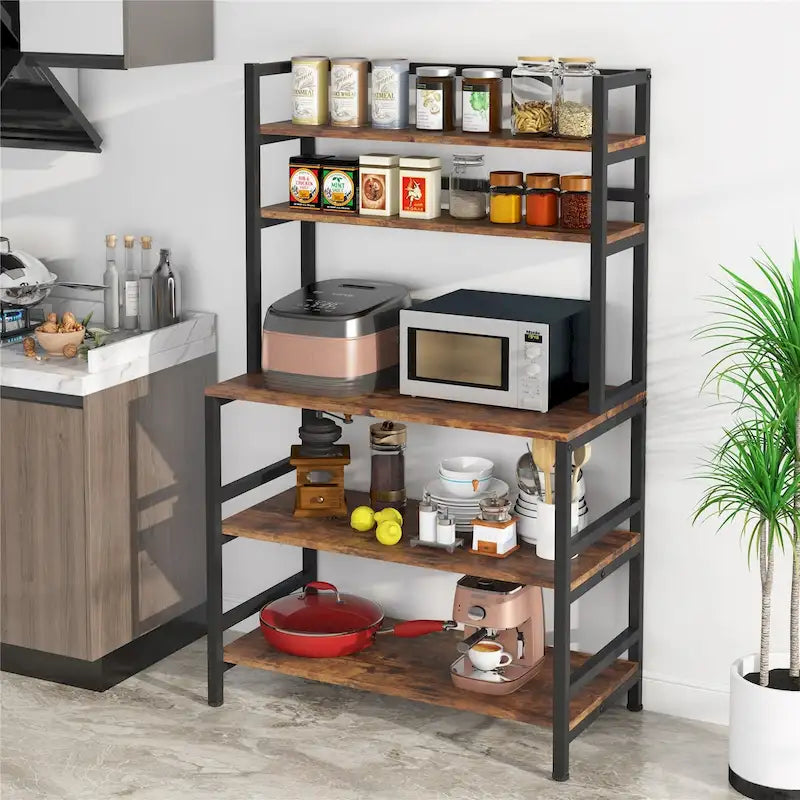 Scaffale industriale a 5 ripiani con credenza – Marrone rustico / Bianco / Nero / Grigio, 1 persona