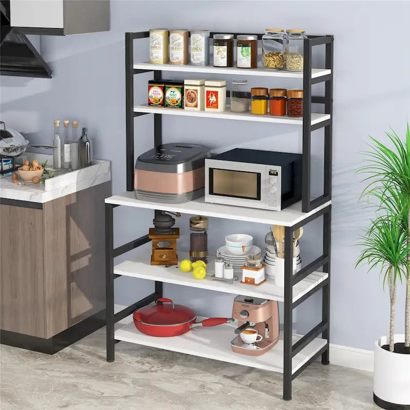 Scaffale industriale a 5 ripiani con credenza – Marrone rustico / Bianco / Nero / Grigio, 1 persona