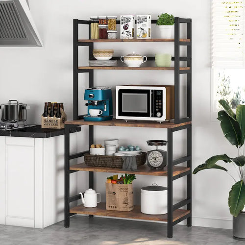 Scaffale industriale a 5 ripiani con credenza – Marrone rustico / Bianco / Nero / Grigio, 1 persona