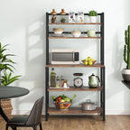 Scaffale industriale a 5 ripiani con credenza – Marrone rustico / Bianco / Nero / Grigio, 1 persona