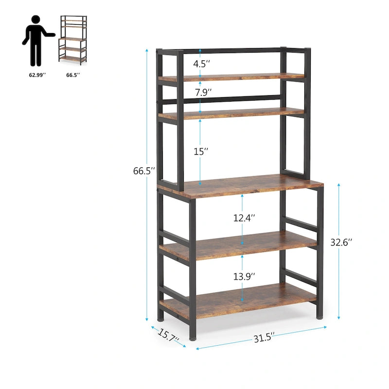 Scaffale industriale a 5 ripiani con credenza – Marrone rustico / Bianco / Nero / Grigio, 1 persona