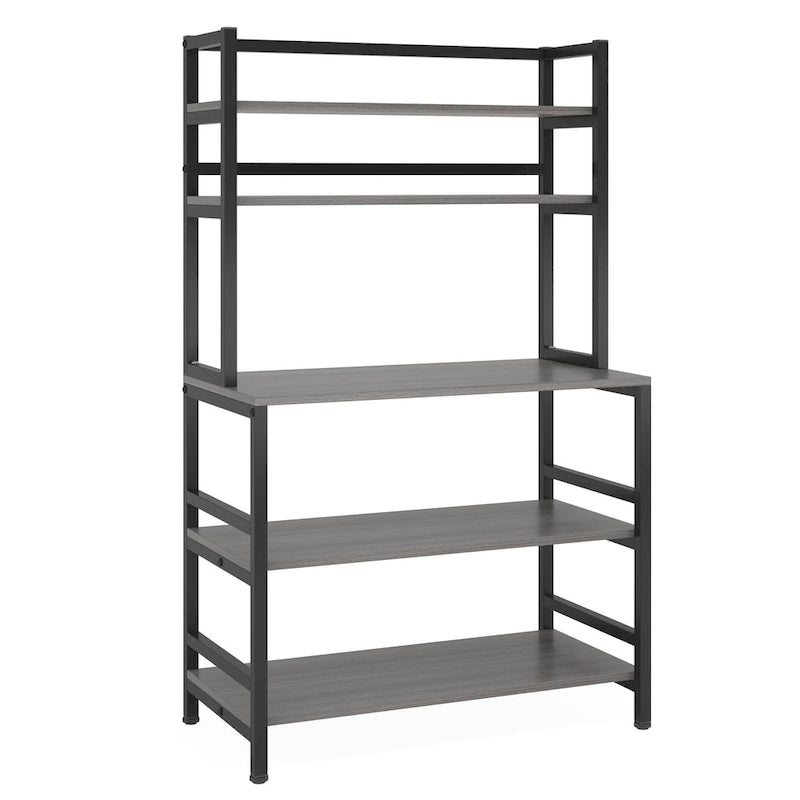 Scaffale industriale a 5 ripiani con credenza – Marrone rustico / Bianco / Nero / Grigio, 1 persona