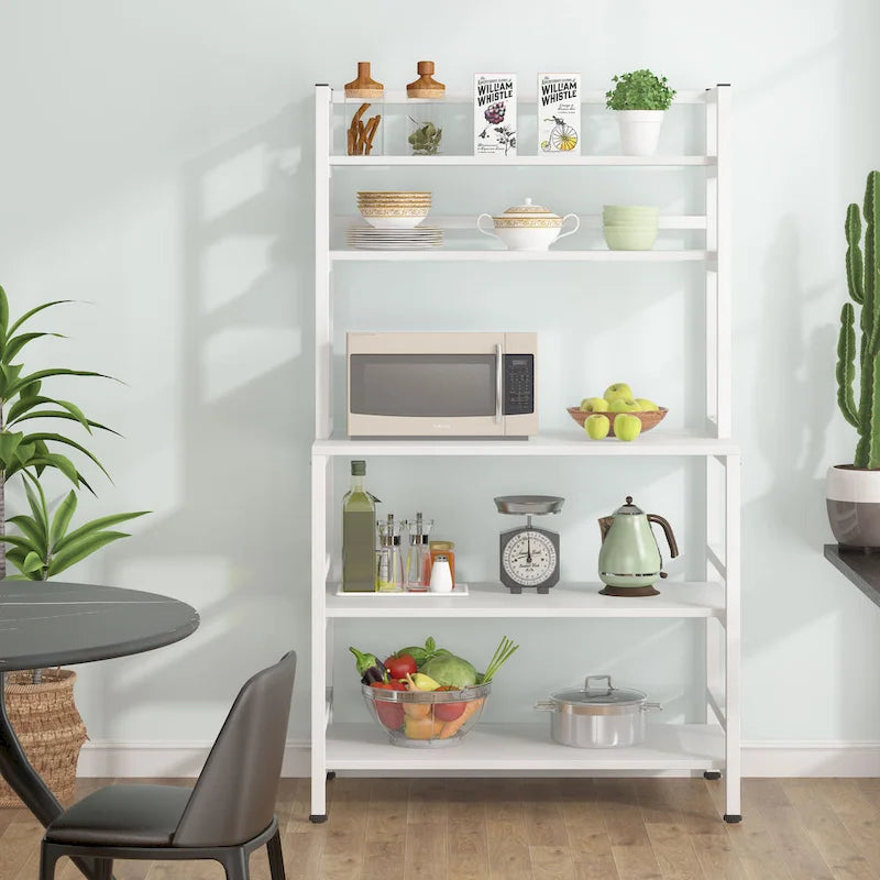 Scaffale industriale a 5 ripiani con credenza – Marrone rustico / Bianco / Nero / Grigio, 1 persona