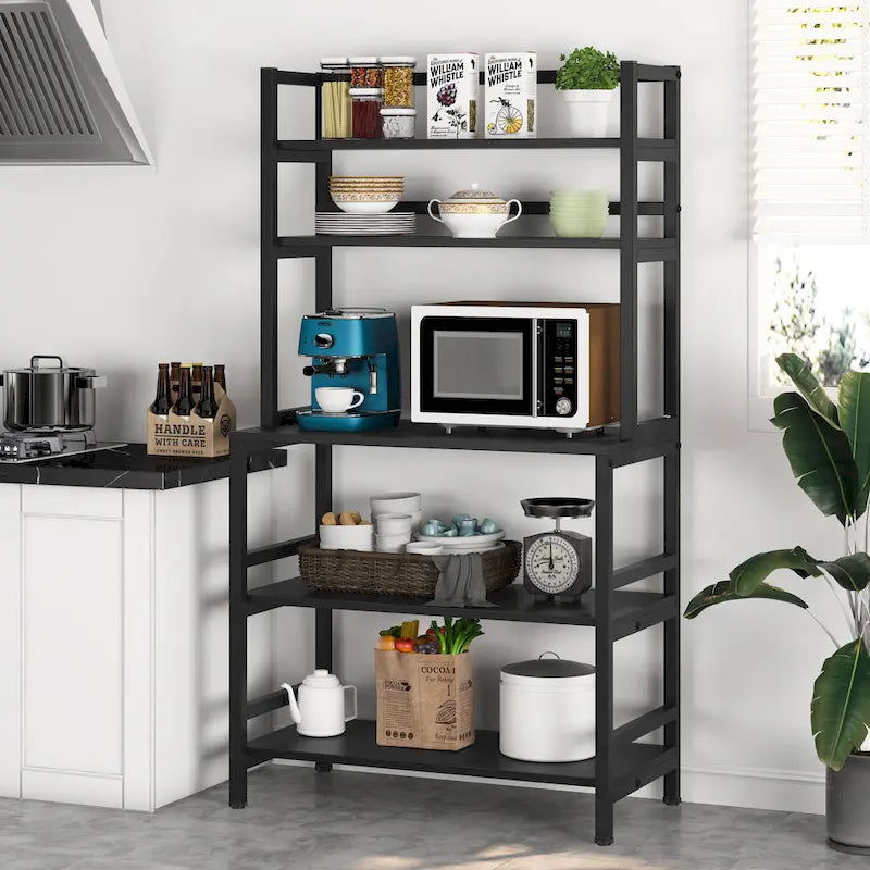 Scaffale industriale a 5 ripiani con credenza – Marrone rustico / Bianco / Nero / Grigio, 1 persona