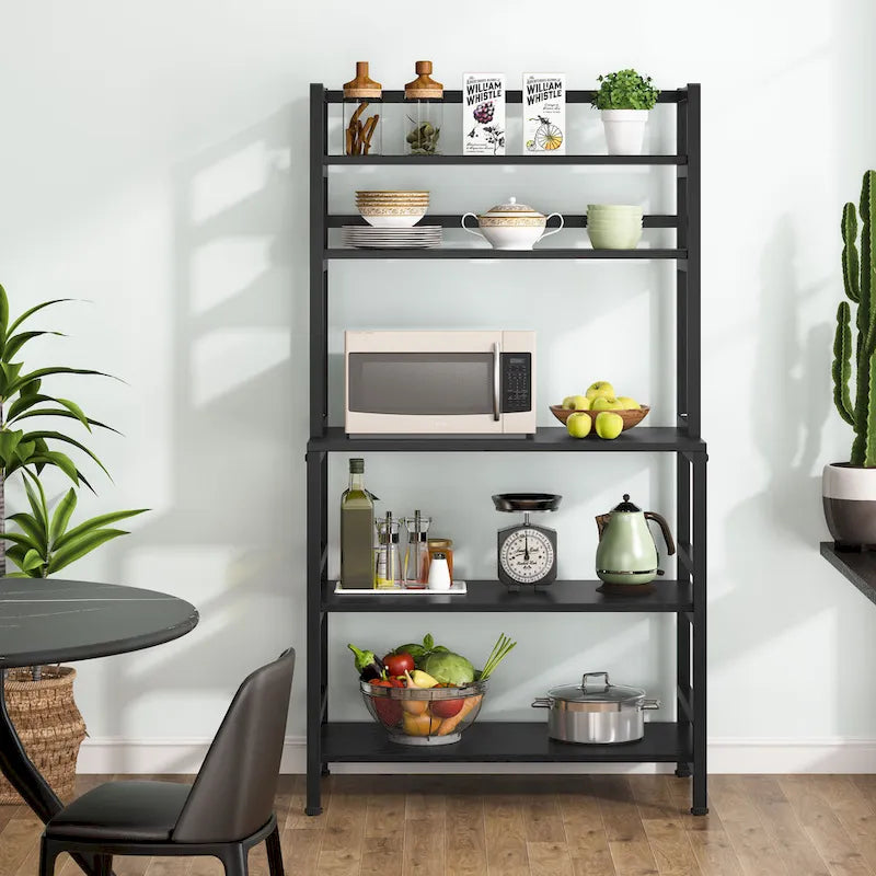 Scaffale industriale a 5 ripiani con credenza – Marrone rustico / Bianco / Nero / Grigio, 1 persona