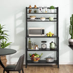 Scaffale industriale a 5 ripiani con credenza – Marrone rustico / Bianco / Nero / Grigio, 1 persona