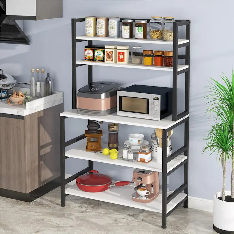 Scaffale industriale a 5 ripiani con credenza – Marrone rustico / Bianco / Nero / Grigio, 1 persona