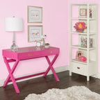 Scrivania da Scrittura Rosa / Rosa Chiaro con 2 Cassetti, Minuteria Color Oro Rosa, 1 Posto
