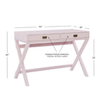 Scrivania da Scrittura Rosa / Rosa Chiaro con 2 Cassetti, Minuteria Color Oro Rosa, 1 Posto
