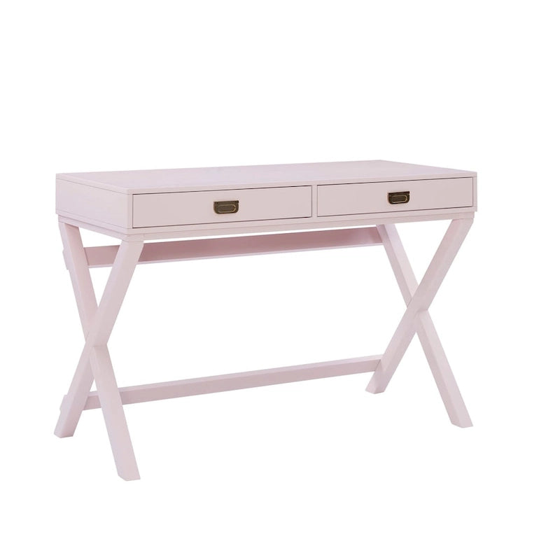 Scrivania da Scrittura Rosa / Rosa Chiaro con 2 Cassetti, Minuteria Color Oro Rosa, 1 Posto