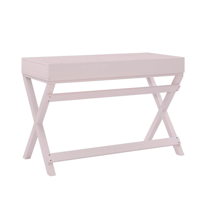 Scrivania da Scrittura Rosa / Rosa Chiaro con 2 Cassetti, Minuteria Color Oro Rosa, 1 Posto