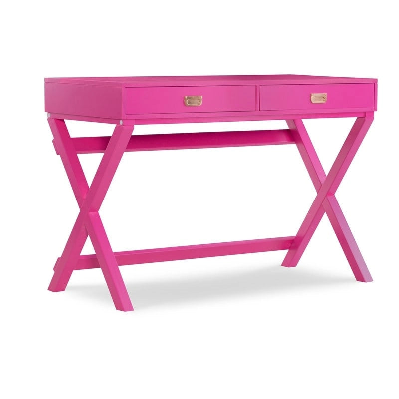 Scrivania da Scrittura Rosa / Rosa Chiaro con 2 Cassetti, Minuteria Color Oro Rosa, 1 Posto