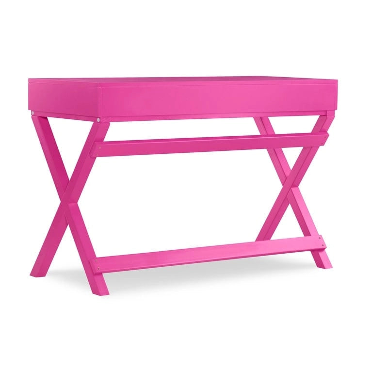 Scrivania da Scrittura Rosa / Rosa Chiaro con 2 Cassetti, Minuteria Color Oro Rosa, 1 Posto