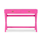 Scrivania da Scrittura Rosa / Rosa Chiaro con 2 Cassetti, Minuteria Color Oro Rosa, 1 Posto