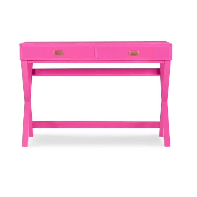 Scrivania da Scrittura Rosa / Rosa Chiaro con 2 Cassetti, Minuteria Color Oro Rosa, 1 Posto