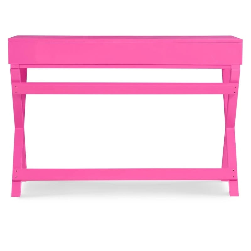 Scrivania da Scrittura Rosa / Rosa Chiaro con 2 Cassetti, Minuteria Color Oro Rosa, 1 Posto