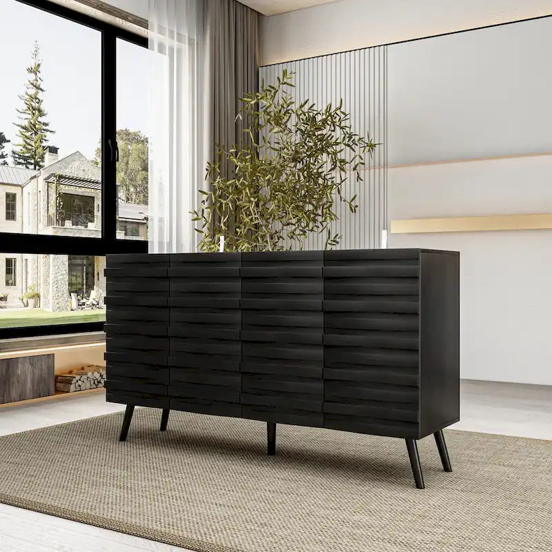 Mobile buffet nero con contenitore, credenza a 2 ante, montaggio per 1 persona