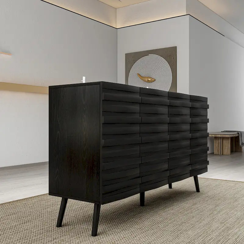 Mobile buffet nero con contenitore, credenza a 2 ante, montaggio per 1 persona