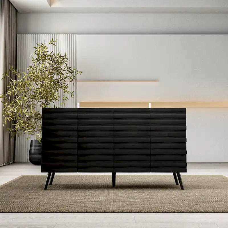 Mobile buffet nero con contenitore, credenza a 2 ante, montaggio per 1 persona