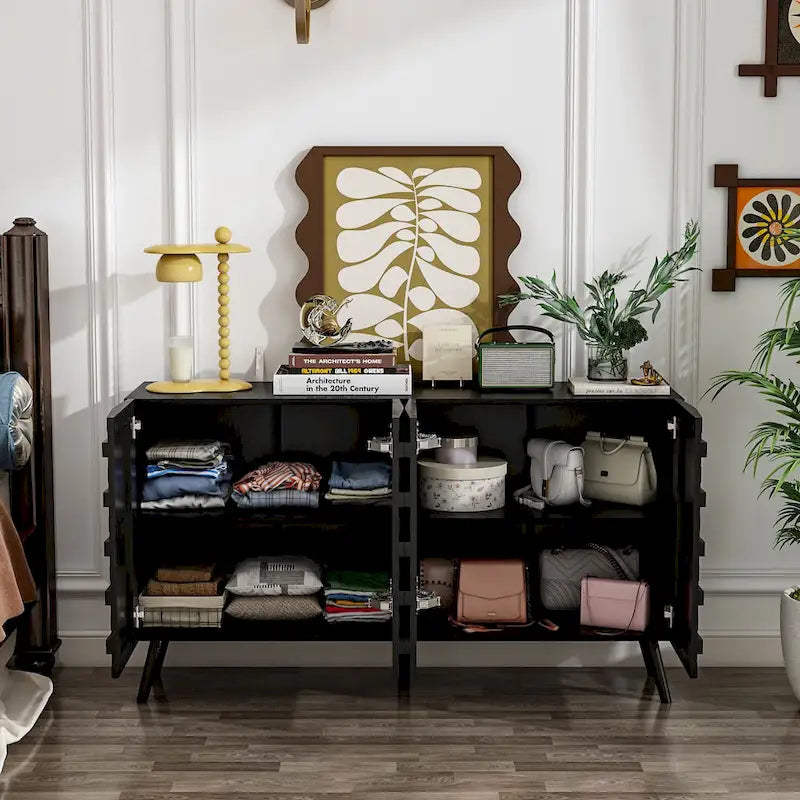 Mobile buffet nero con contenitore, credenza a 2 ante, montaggio per 1 persona