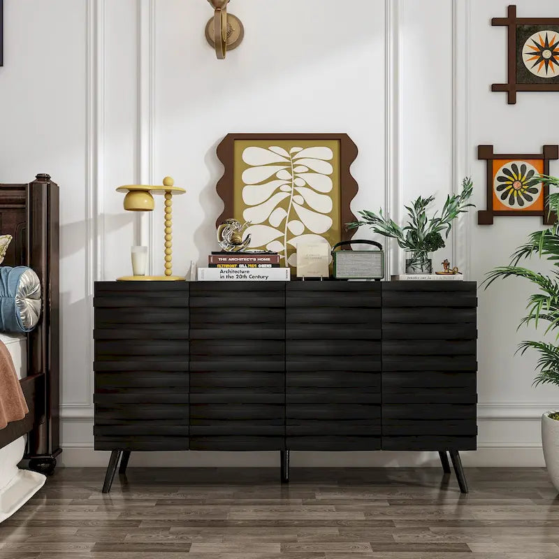 Mobile buffet nero con contenitore, credenza a 2 ante, montaggio per 1 persona
