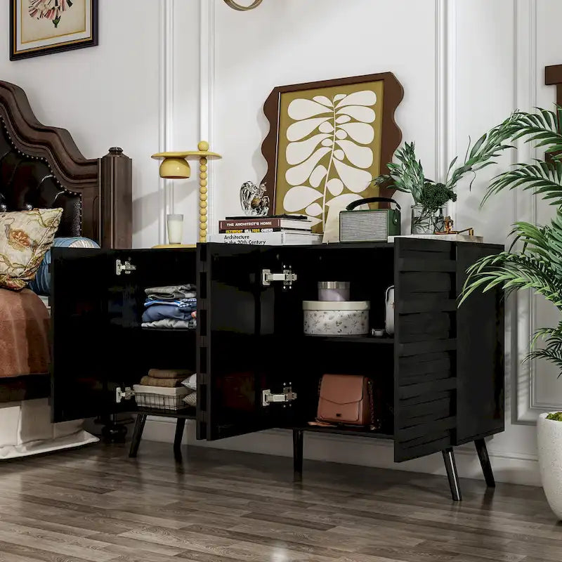 Mobile buffet nero con contenitore, credenza a 2 ante, montaggio per 1 persona