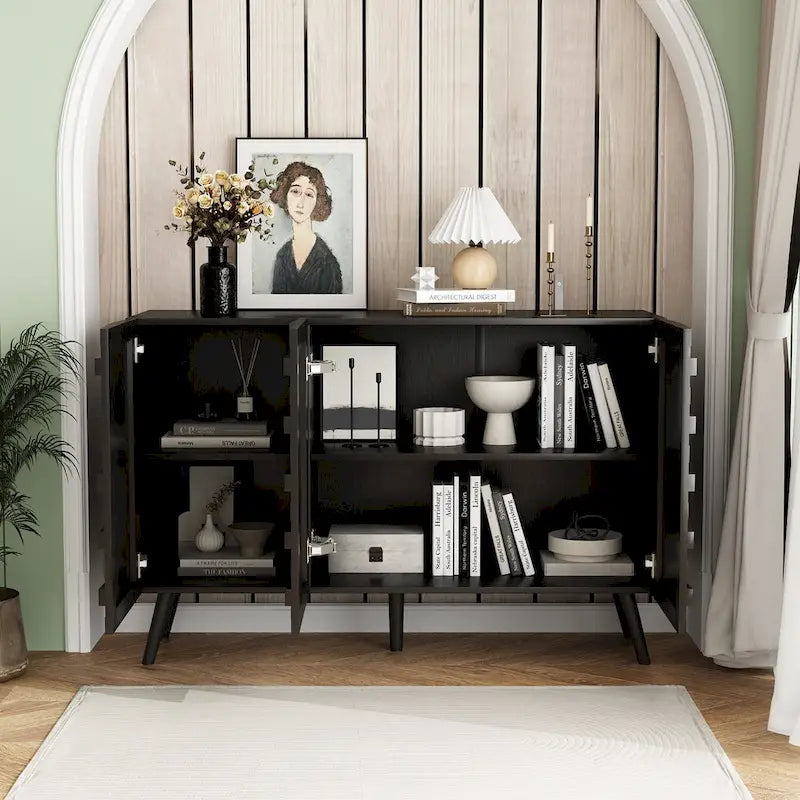 Mobile buffet nero con contenitore, credenza a 2 ante, montaggio per 1 persona