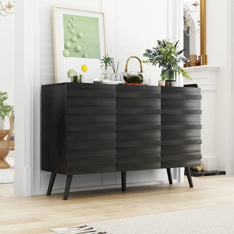 Mobile buffet nero con contenitore, credenza a 2 ante, montaggio per 1 persona