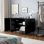 Mobile buffet nero con contenitore, credenza a 2 ante, montaggio per 1 persona