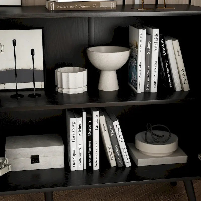 Mobile buffet nero con contenitore, credenza a 2 ante, montaggio per 1 persona