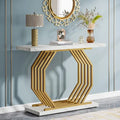 Consolle oro/nero, ripiano effetto marmo, base geometrica in metallo, 101 cm