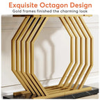 Consolle oro/nero, ripiano effetto marmo, base geometrica in metallo, 101 cm