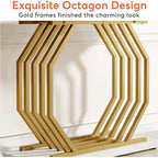 Consolle oro/nero, ripiano effetto marmo, base geometrica in metallo, 101 cm